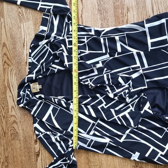 (PL) Kasper Geometric Print Cardigan Classic Style Open Accents Long Sleeve - Picture 4 of 8